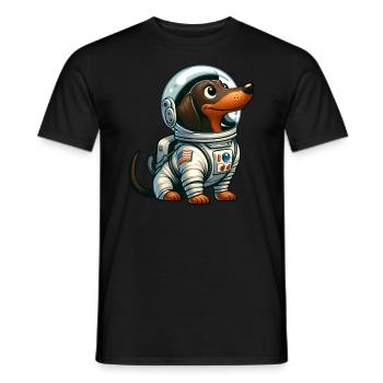 Dachshund Astronaut in Space Adventure - Men's T-Shirt - black - Front - AI Model Male 178 light (178cm)
