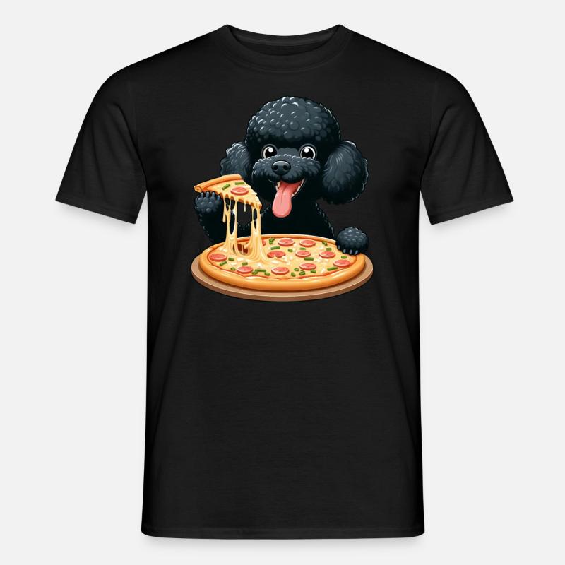 Comic Pudel mit Pizza - Männer T-Shirt - Schwarz
