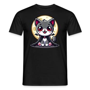 Cute Halloween Cat Vampire Bat Cartoon - Men's T-Shirt - black - Front - AI Model Male 178 light (178cm)