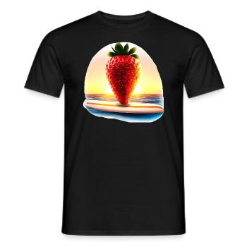 Surfende Erdbeere im Sonnenuntergang - Männer T-Shirt - Schwarz - Vorne - AI Model Male 178 light (178cm)