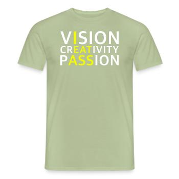 Vision, Kreativität, Leidenschaft | Motivation - Männer T-Shirt - Sage - Vorne - AI Model Male 178 light (178cm)