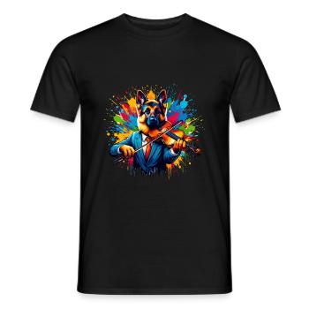 German Shepherd playing violin - Men's T-Shirt - black - Front - AI Model Male 178 light (178cm)