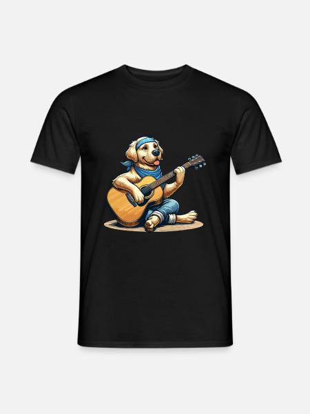 Golden Retriever playing Guitar - Men's T-Shirt - black