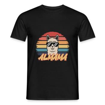 Retro Alpaka Shirt – ALMAMA Design - Männer T-Shirt - Schwarz - Vorne - AI Model Male 178 light (178cm)
