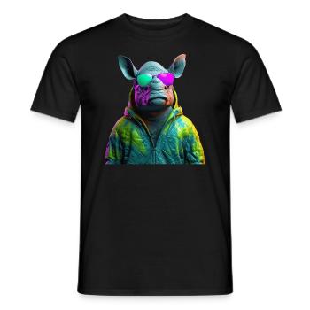 Hippo Nilpferd mit Sonnenbrille Flusspferd Afrika - Männer T-Shirt - Schwarz - Vorne - AI Model Male 178 light (178cm)