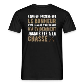 Le bonheur chasse t shirt chasseur humour - T-shirt homme - noir - Devant - AI Model Male 178 light (178cm)