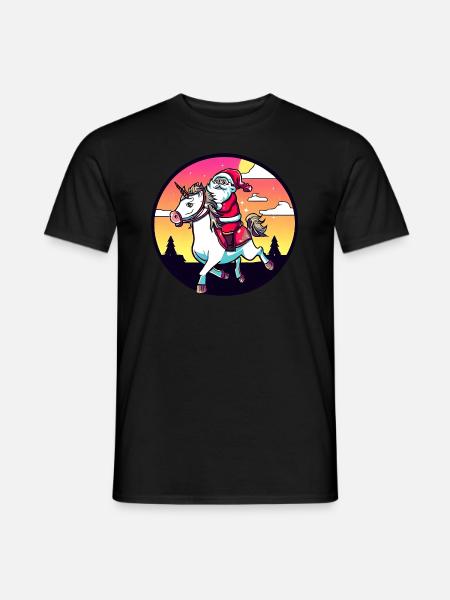 Einhorn Weihnachtsmann - Männer T-Shirt - Schwarz