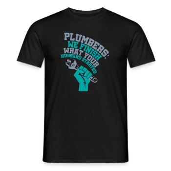 Funny plumber motive with saying in english - Men's T-Shirt - black - Front - AI Model Male 178 light (178cm)