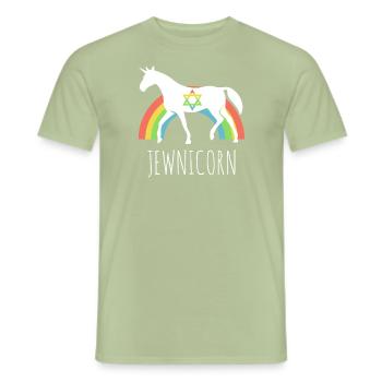 Funny Rainbow Jewnicorn - Jewish Unicorn - Men's T-Shirt - sage - Front - AI Model Male 178 light (178cm)