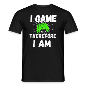 I Game Therefore I Am Gamer humor - Männer T-Shirt - Schwarz - Vorne - AI Model Male 178 light (178cm)