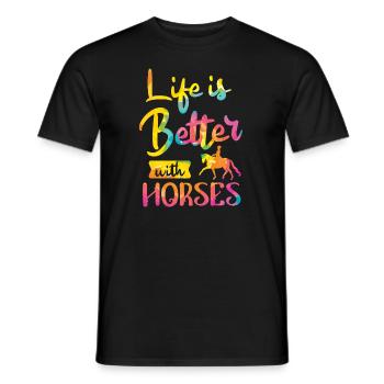 La vie est meilleure avec Horses Pferde - T-shirt homme - noir - Devant - AI Model Male 178 light (178cm)