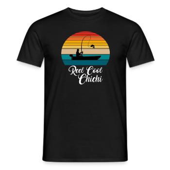 Cadeaux de pêche Reel Cool Chichi - T-shirt homme - noir - Devant - AI Model Male 178 light (178cm)