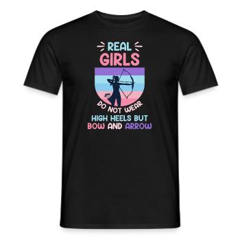 Les vraies filles portent du tir à l’arc et des flèches - T-shirt homme - noir - Devant - AI Model Male 178 light (178cm)