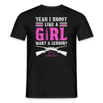 Yeah i shoot like a girl want a lesson? Shoot - Men's T-Shirt - black - Front - AI Model Male 178 light (178cm)