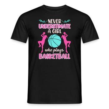Never underestimate a female basketball player - Men's T-Shirt - black - Front - AI Model Male 178 light (178cm)