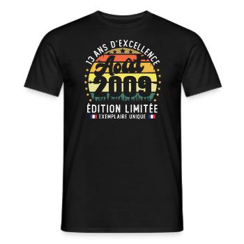 13 Ans Anniversaire Vintage Né en Août 2009 - T-shirt homme - noir - Devant - AI Model Male 178 light (178cm)