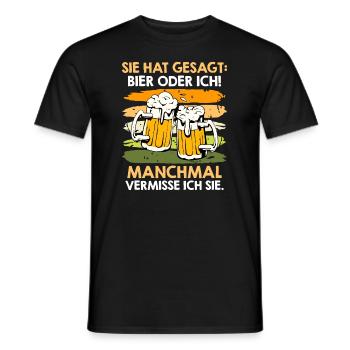 Men Beer Saying Wife or Beer Beer Drinker - Men's T-Shirt - black - Front - AI Model Male 178 light (178cm)