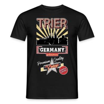 Trier Germany City Skyline Vintage Retro - Men's T-Shirt - black - Front - AI Model Male 178 light (178cm)