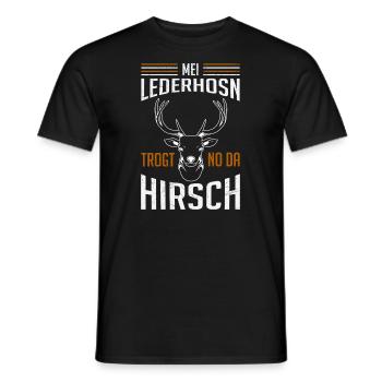mei lederhosn trogt no da hirsch - Männer T-Shirt - Schwarz - Vorne - AI Model Male 178 light (178cm)