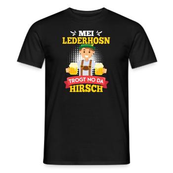 Mei Lederhosn trogt no da Hirsch Bayern Trachten - Männer T-Shirt - Schwarz - Vorne - AI Model Male 178 light (178cm)