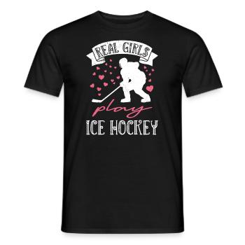 Les vraies filles jouent au hockey sur glace - T-shirt homme - noir - Devant - AI Model Male 178 light (178cm)