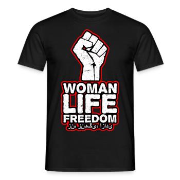 Woman Life Freedom | Faust and Persian script - Men's T-Shirt - black - Front - AI Model Male 178 light (178cm)
