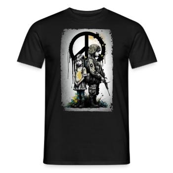 Girl and Young Soldier War Peace Ukraine - Men's T-Shirt - black - Front - AI Model Male 178 light (178cm)