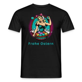 Frohe Ostern - Frau Hase Osterhase Osterei Pop Art - Männer T-Shirt - Schwarz - Vorne - AI Model Male 178 light (178cm)