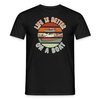 Old Retro Life is better on a boat Boots Kapitän - Männer T-Shirt - Schwarz - Vorne - AI Model Male 178 light (178cm)