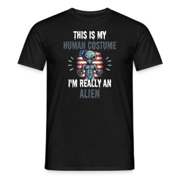 UFO Alien Costume Party Gift USA Flag Alien - Men's T-Shirt - black - Front - AI Model Male 178 light (178cm)