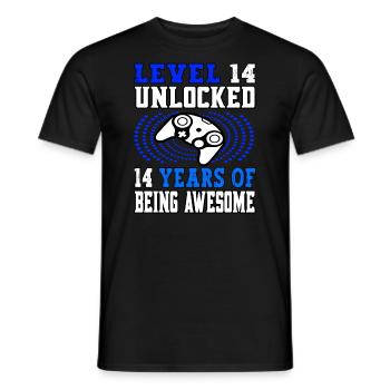 Level 14 unlocked - 14 Geburtstag Gamer blau - Men's T-Shirt - black - Front - AI Model Male 178 light (178cm)