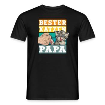 Retro Bester Katzen Papa - Katze Katzenpapa - Männer T-Shirt - Schwarz - Vorne - AI Model Male 178 light (178cm)
