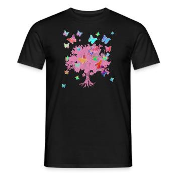 Tree of Life,Tree of Life,Flowers,Butterflies - Men's T-Shirt - black - Front - AI Model Male 178 light (178cm)