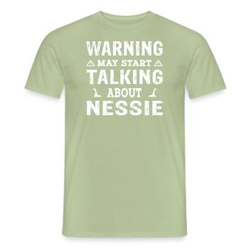 Warning may start talking about Nessie - Männer T-Shirt - Sage - Vorne - AI Model Male 178 light (178cm)
