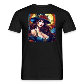 Sorcière sexy aux cheveux roux et aux fleurs - T-shirt homme - noir - Devant - AI Model Male 178 light (178cm)