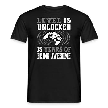 Level 15 unlocked - 15 birthday gamer grey - Men's T-Shirt - black - Front - AI Model Male 178 light (178cm)