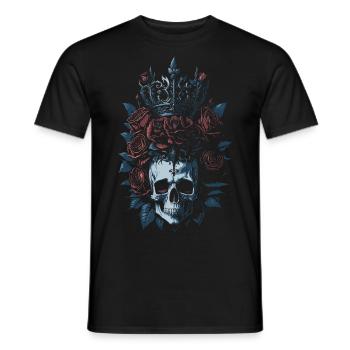 Skull with Crown and Roses Illustration - Men's T-Shirt - black - Front - AI Model Male 178 light (178cm)
