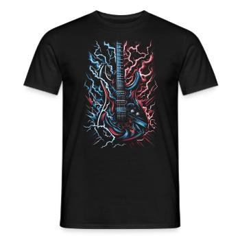 Electric guitar with lightning bolts - Men's T-Shirt - black - Front - AI Model Male 178 light (178cm)