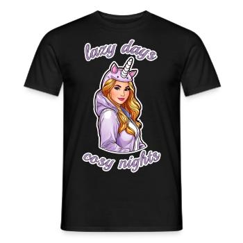 Niedliches Anime Girl lazy days, cosy nights - Männer T-Shirt - Schwarz - Vorne - AI Model Male 178 light (178cm)
