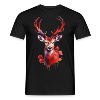 Cerf élaphe dans la mer de fleurs - T-shirt homme - noir - Devant - AI Model Male 178 light (178cm)