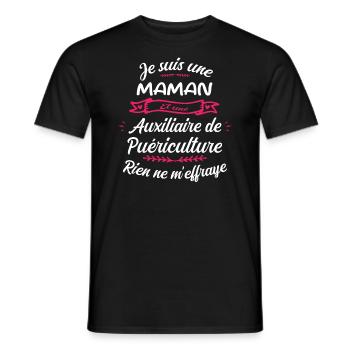 Maman et une Auxiliaire Puériculture Humour - T-shirt homme - noir - Devant - AI Model Male 178 light (178cm)