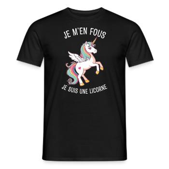 Je M'en Fous Je suis Une Licorne - T-shirt homme - noir - Devant - AI Model Male 178 light (178cm)