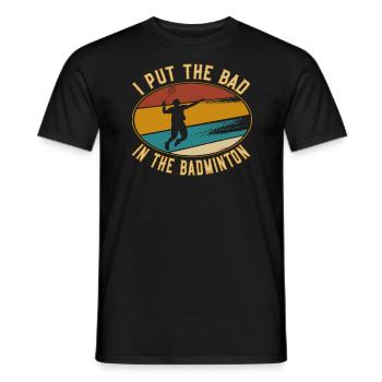Men's Retro I put the Bad into Badminton - Men's T-Shirt - black - Front - AI Model Male 178 light (178cm)