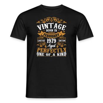 Cadeau D'anniversaire Février 1979 Vintage 45e - T-shirt homme - noir - Devant - AI Model Male 178 light (178cm)