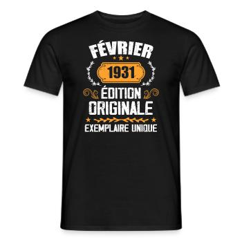 Cadeau 93e Anniversaire Nées En Février 1931 - T-shirt homme - noir - Devant - AI Model Male 178 light (178cm)
