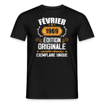 Cadeau 55e Anniversaire Nées En Février 1969 - T-shirt homme - noir - Devant - AI Model Male 178 light (178cm)