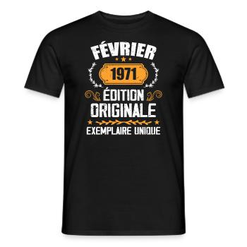 Cadeau 53e Anniversaire Nées En Février 1971 - T-shirt homme - noir - Devant - AI Model Male 178 light (178cm)