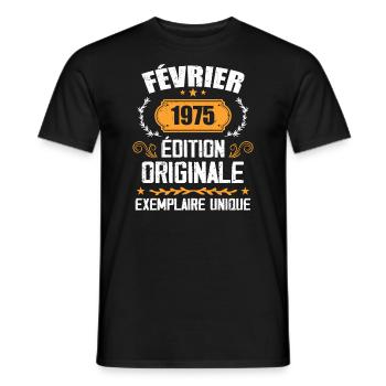 Cadeau 49e Anniversaire Nées En Février 1975 - T-shirt homme - noir - Devant - AI Model Male 178 light (178cm)