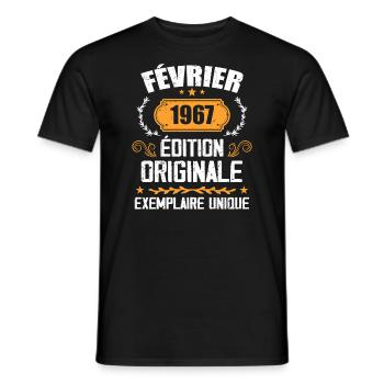 Cadeau 57e Anniversaire Nées En Février 1967 - T-shirt homme - noir - Devant - AI Model Male 178 light (178cm)