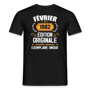 Cadeau 42e Anniversaire Nées En Février 1982 - T-shirt homme - noir - Devant - AI Model Male 178 light (178cm)